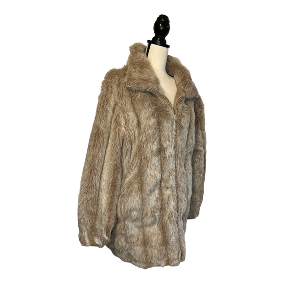 ROAMAN'S Womens Plus Natural Tan Faux Fur Zip Up Jacket Coat Size Large WORN 1X! - Picture 4 of 7